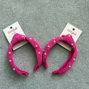 Cat & Jack Hot Pink Valentine Heart Headbands with Pearls